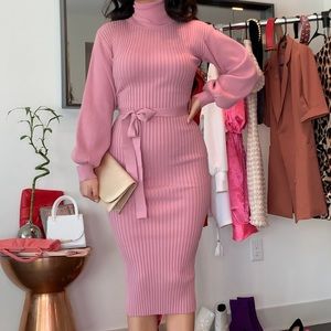 Midi sweater dress with balloon sleeves